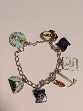 Vintage Tops Division Silver Weight Loss Charm Bracelet - Blue and White Charms